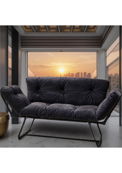 Katlanır Yataklı Ikili Kanepe | Mekanizmalı Çekyat Koltuk | Açılır Kollar & Fonksiyonel Tasarım | Modern | Füme