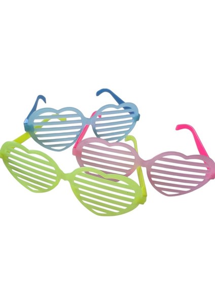 Camsız Fosforlu Kalp Şekilli 3 Renk Panjur Gözlük 3 Adet Glow Retro