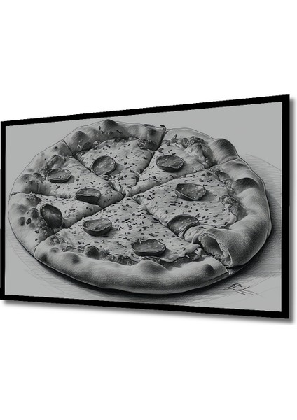 Çerçeve Görünümlü Siyah Beyaz Pizza Kara Kalem Görünümlü Dekoratif Ahşap Ev/işyeri/ofis Kare Tablo fiyatları