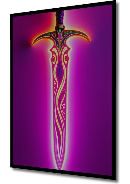 Çerçeve Görünümlü Neon Işıltılı Kılıç Modern Sanat Yağlı Boya Görünümlü Ahşap Ofis Kare Tablo fiyatları