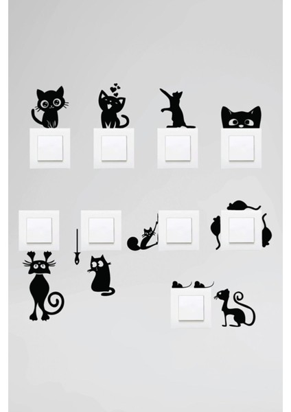 Priz Kedi Özel Yeni Sticker Set Siyah Etiket Duvar Özel Yeni Sticker