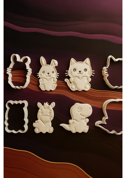 Hayvan Kurabiye Kalıbı Seti 4lü Beyaz – Tavşan, Kedi, Zebra ve Dinozor Hamur Şekillendirme Kalıbı fiyatları