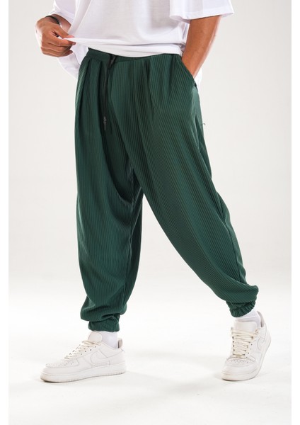 Erkek Yeşil Fitilli Pileli Relax Fit Şalvar Pantolon COC1128 fırsatları