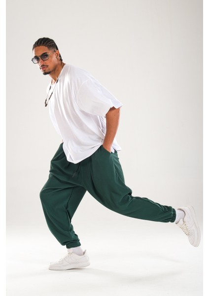 Erkek Yeşil Fitilli Pileli Relax Fit Şalvar Pantolon COC1128 indirimleri