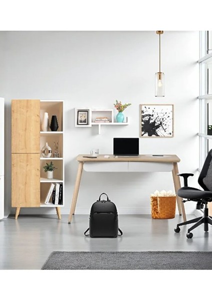 Logo Tex Çalışma Masası Takımı – Bilgisayar Masası, Kitaplık, Meşe-Beyaz