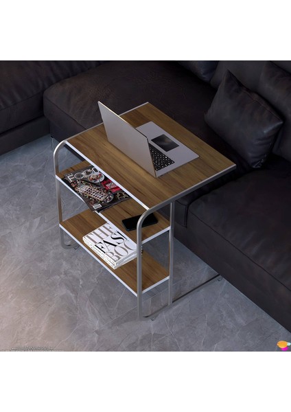 C Yan Sehpa Geniş Boy Tekerlekli Çalışma, Atıştırmalık, Yemek, Laptop Sehpası Ceviz fırsatları