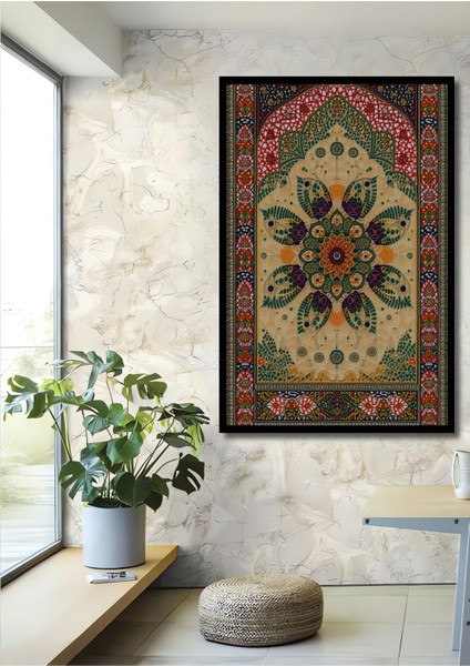 Çerçeve Görünümlü Osmanlı Çiçek Bahçesi Yağlı Boya Görünümlü Dekoratif Ahşap Işyeri/ofis Kare Tablo