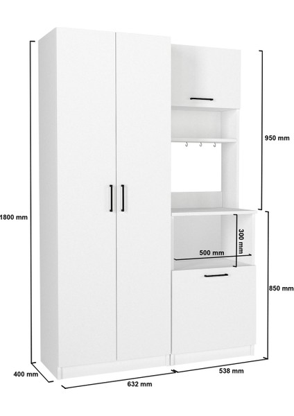 Tuco 1 Kapakli - Tuco 5 Rafli Çok Amaçlı Dolap Beyaz