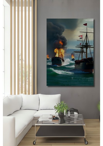 Osmanlı Donanması Yağlı Boya Görünümlü Dekoratif Ahşap Ev/işyeri/ofis Kare Tablo