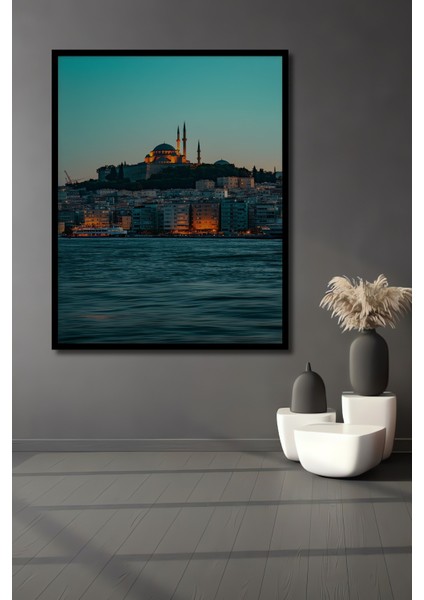 Çerçeve Görünümlü Istanbul Silüeti Yağlı Boya Görünümlü Dekoratif Ahşap Ev/işyeri/ofis Kare Tablo