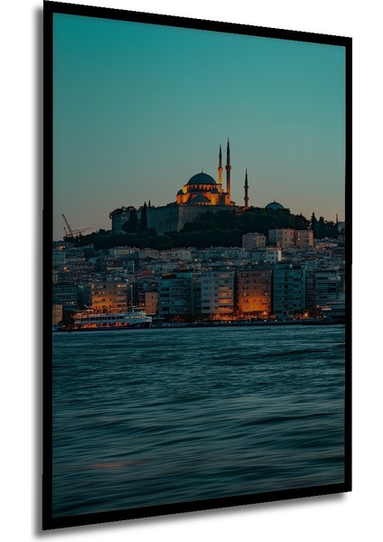 Çerçeve Görünümlü Istanbul Silüeti Yağlı Boya Görünümlü Dekoratif Ahşap Ev/işyeri/ofis Kare Tablo modelleri