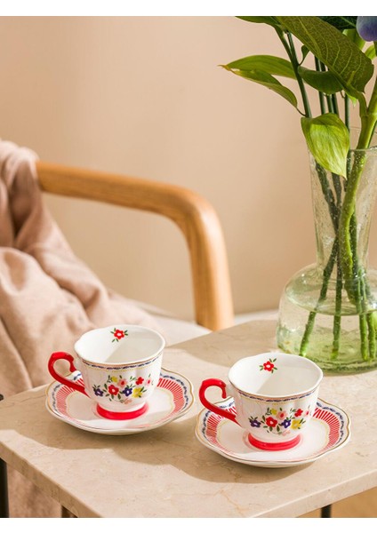 Çiçek Baskılı 2 Kişilik Porselen Kahve Fincan Takımı 90 ml (W5)