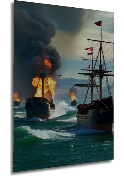 Osmanlı Donanması Yağlı Boya Görünümlü Dekoratif Ahşap Ev/işyeri/ofis Kare Tablo modelleri