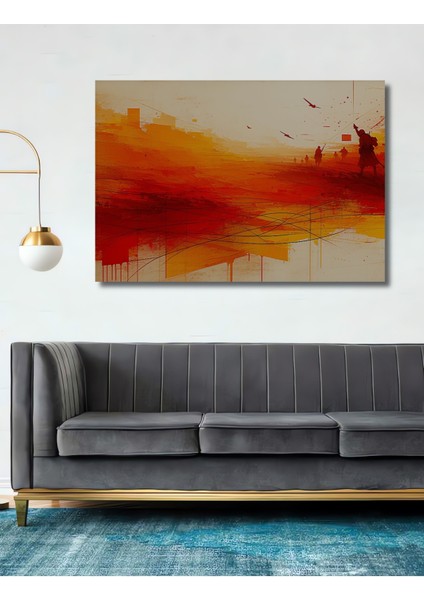 Kızıl Savaş Alanı Yağlı Boya Görünümlü Dekoratif Ahşap Ev/işyeri/ofis Kare Tablo