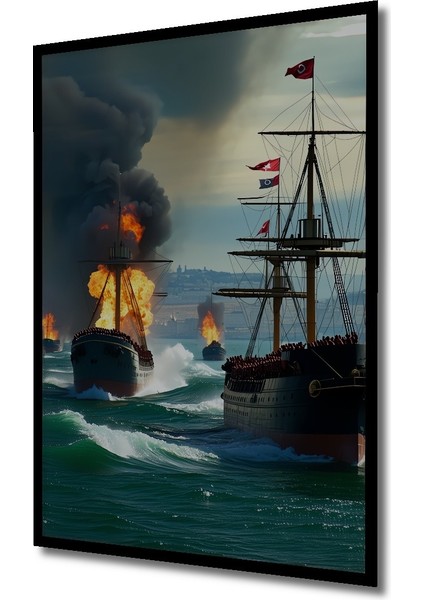 Çerçeve Görünümlü Osmanlı Donanması Yağlı Boya Görünümlü Dekoratif Ahşap Ev/işyeri/ofis Kare Tablo fiyatları