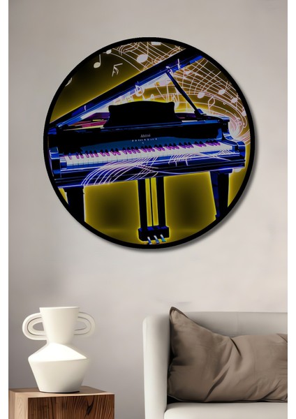 Çerçeve Görünümlü Neon Işıltılı Piyano Modern Sanat Dekoratif Ahşap Ev/işyeri/ofis Yuvarlak Tablo