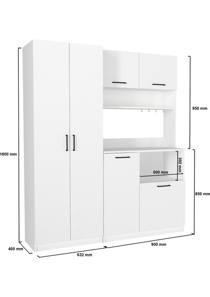 Tuco 2 Kapakli - Tuco 5 Rafli Çok Amaçlı Dolap Beyaz
