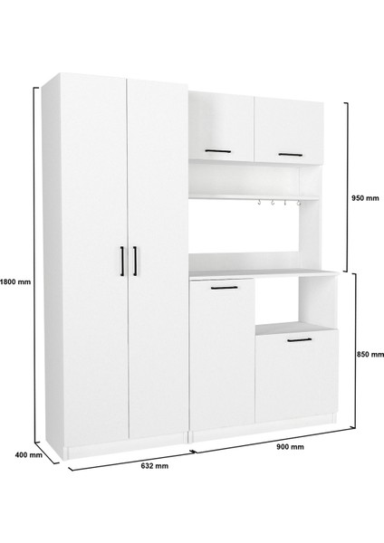 Tuco 2 Kapakli - Tuco 5 Rafli Çok Amaçlı Dolap Beyaz