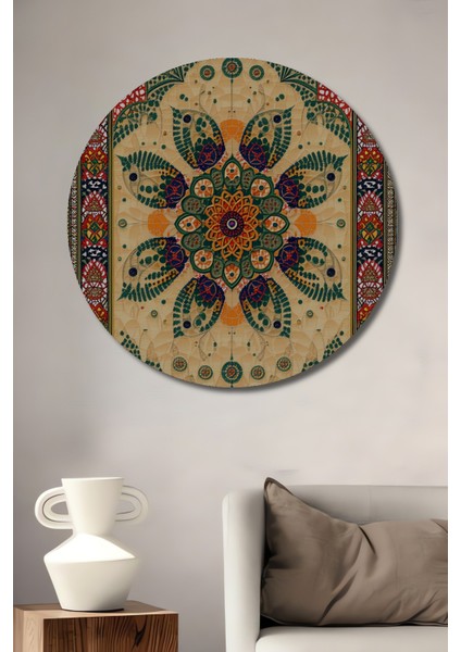 Osmanlı Çiçek Bahçesi Yağlı Boya Görünümlü Dekoratif Ahşap Ev/işyeri/ofis Yuvarlak Tablo
