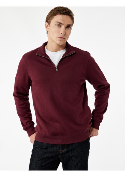 Uzun Kollu Şardonlu Basic Yarım Fermuarlı Sweatshirt fiyatları