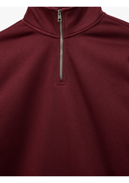 Uzun Kollu Şardonlu Basic Yarım Fermuarlı Sweatshirt indirimleri