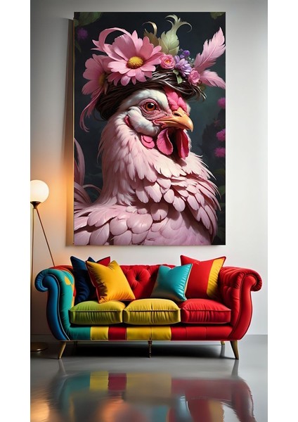 Pembe Horoz V1 Ev Duvar Salon Güzellik Salonu Ofis Dükkan Dekarasyon Kanvas Tablo