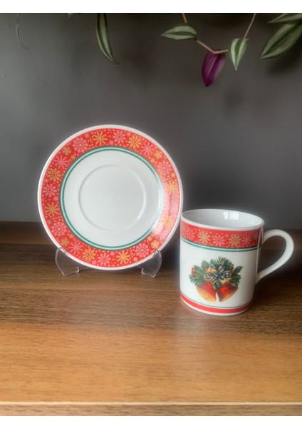 Yeni Yıl-Noel Çan Model 4 Parça 2 Kişilik Porselen Türk Kahvesi Fincan Takımı