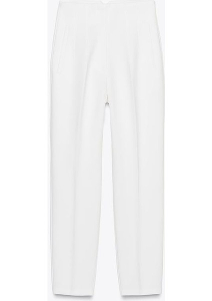 Yüksek Bel Kadın Pantolon Beyaz Dokuma Dar Paça 74% Polyester MG2425 modelleri