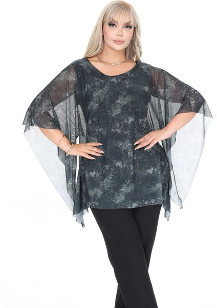 Büyük Beden Sim ve Kol Detaylı Akışkan Bluz 44C-2695