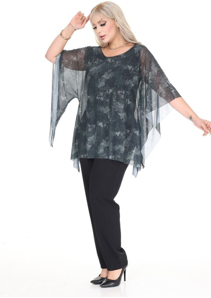 Büyük Beden Sim ve Kol Detaylı Akışkan Bluz 44C-2695 fiyatları