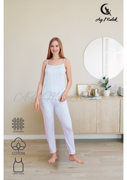 Kadın Pijama Takımı Pamuklu Lüx Askılı Pijama Seti