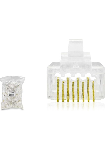 Cat6 Konnektör Ez RJ45 Delikli 100LÜ Paket Şeffaf HDX5063