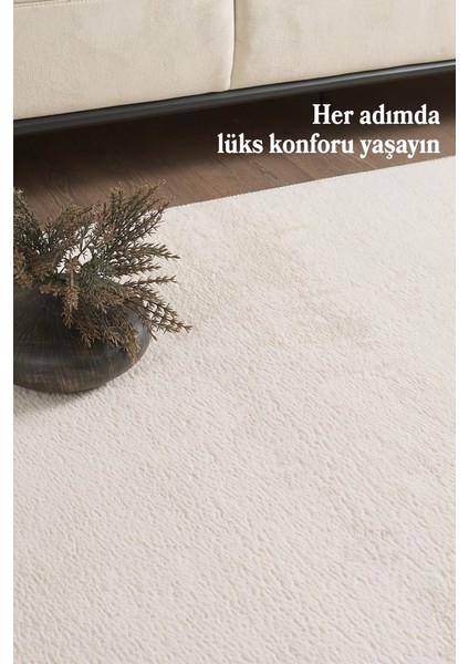 Modern Saçaklı Kaymaz Taban Tavşan Tüyü Kolay Temizlenebilir Yıkanabilir Salon Oturma Odası Yolluk Mutfak Halısı Krem Renk indirimleri