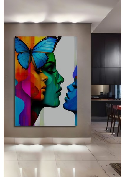 Kelebekli Kadınlar Modern Sanat Yağlı Boya Görünümlü Ev/işyeri/ofis Dekoratif Ahşap Kare Tablo