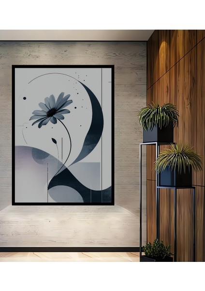 Çerçeve Görünümlü Mavi Papatya Modern Sanat Yağlı Boya Görünümlü Dekoratif Ahşap Ofis Kare Tablo