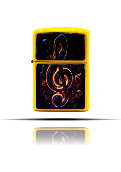 Sol Anahtarı Desenli Sarı Benzinli Çakmak