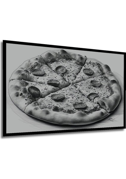 Çerçeve Görünümlü Siyah Beyaz Pizza Kara Kalem Görünümlü Dekoratif Ahşap Ev/işyeri/ofis Kare Tablo modelleri