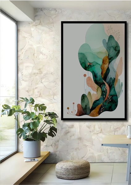 Çerçeve Görünümlü Pastel Tonlarda Sulu Boya Görünümlü Soyut Bahar Sanatı Salon Ahşap Tablo