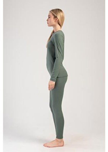 Kadın Haki Termal Takım Uzun Kol ve Tayt
