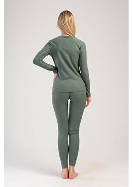 Kadın Haki Termal Takım Uzun Kol ve Tayt