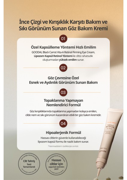 Siyah Havuç Özü ve Saf Retinol İçeren Göz Kremi GOODAL Black Carrot Vita-A Retinol Firming Eye Cream