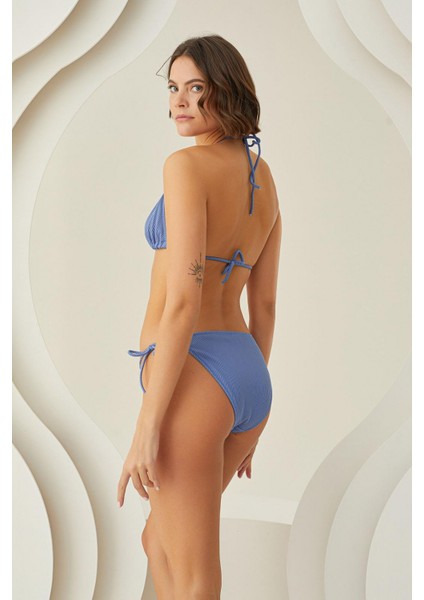 Marsilyan- Özel Tasarım Fitilli Boyundan Bağlamalı Mavi Üçgen Bikini Takımı fiyatları
