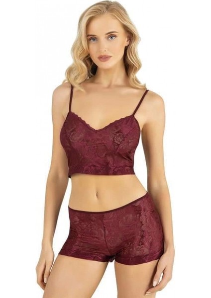Marsilyan- Bordo Saten Şort Takımı 9219