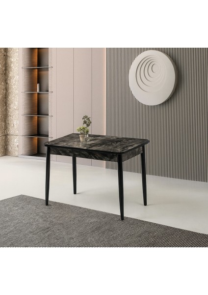 Ortadan Açılır Büyüyen Ahşap Yemek Masası Siyah Mermer 60X100CM Sadece Masa Fiyatıdır