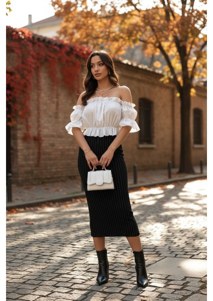 Madonna Yaka Kadın Bluz – Lastik Detaylı Rahat Kesim