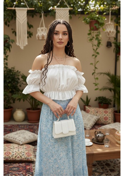 Madonna Yaka Kadın Bluz – Lastik Detaylı Rahat Kesim