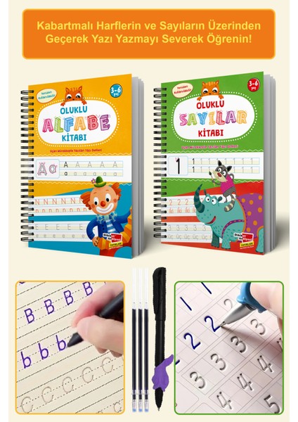 Harfleri ve Sayıları Yazmayı Kolayca Öğreten Kitap | Sihirli Uçan Kalemli Oluklu (Kabartmalı) Kitap