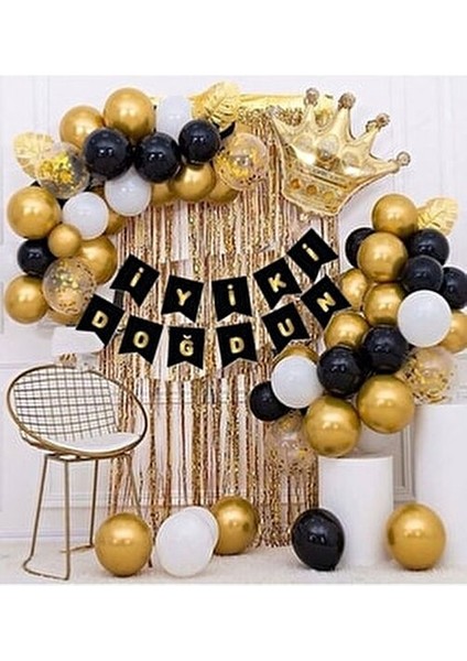 Dolabı Kral Taçlı Balon Zinciri Doğum Günü Seti İyi Ki Doğdun 10 Adet Altın Renkli Süslü Set indirimleri