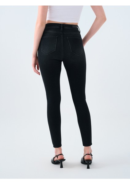 Kadın Skinny Fit Pantolon Yüksek Bel %91 Pamuklu Natalie Modeli Siyah