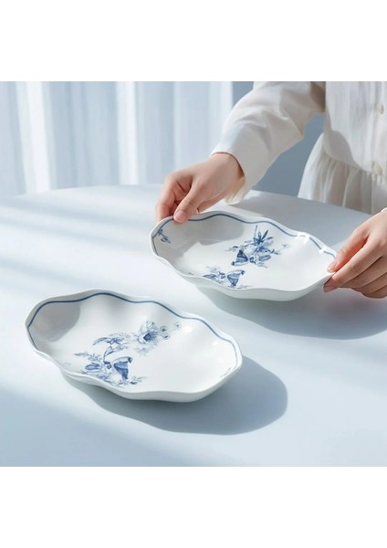 Nesrin 25 cm Kayık Tabak Seti 2'li Krem Renkli Zarif Tasarım